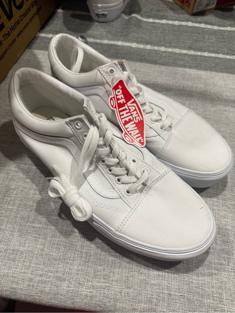 Vans White Low-Top Canvas Sneakers with Side Stripe